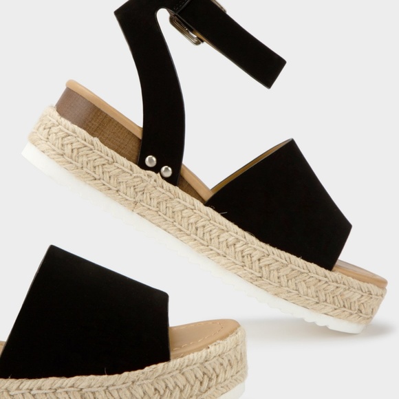 NEW**LADIES BLACK ESPADRILLE PLATFORM SANDAL - Picture 3 of 7